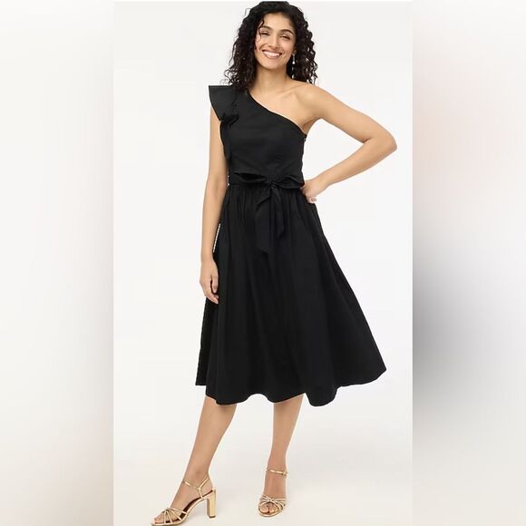 J. Crew Factory One shoulder midi dress black Women’s Size 10 NWT - Picture 3 of 10